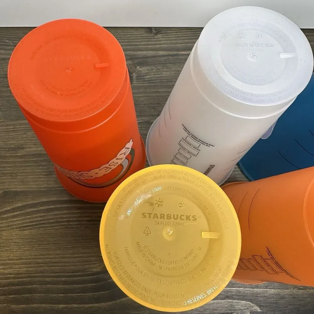 5 Starbucks Summer 2020 Collection Retro Cold Cups‎ 24oz Reusable Plastic NO LID